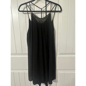 ASTR Beaded Neck Little Black Dress Strappy Back Sleeveless Cocktail Size M